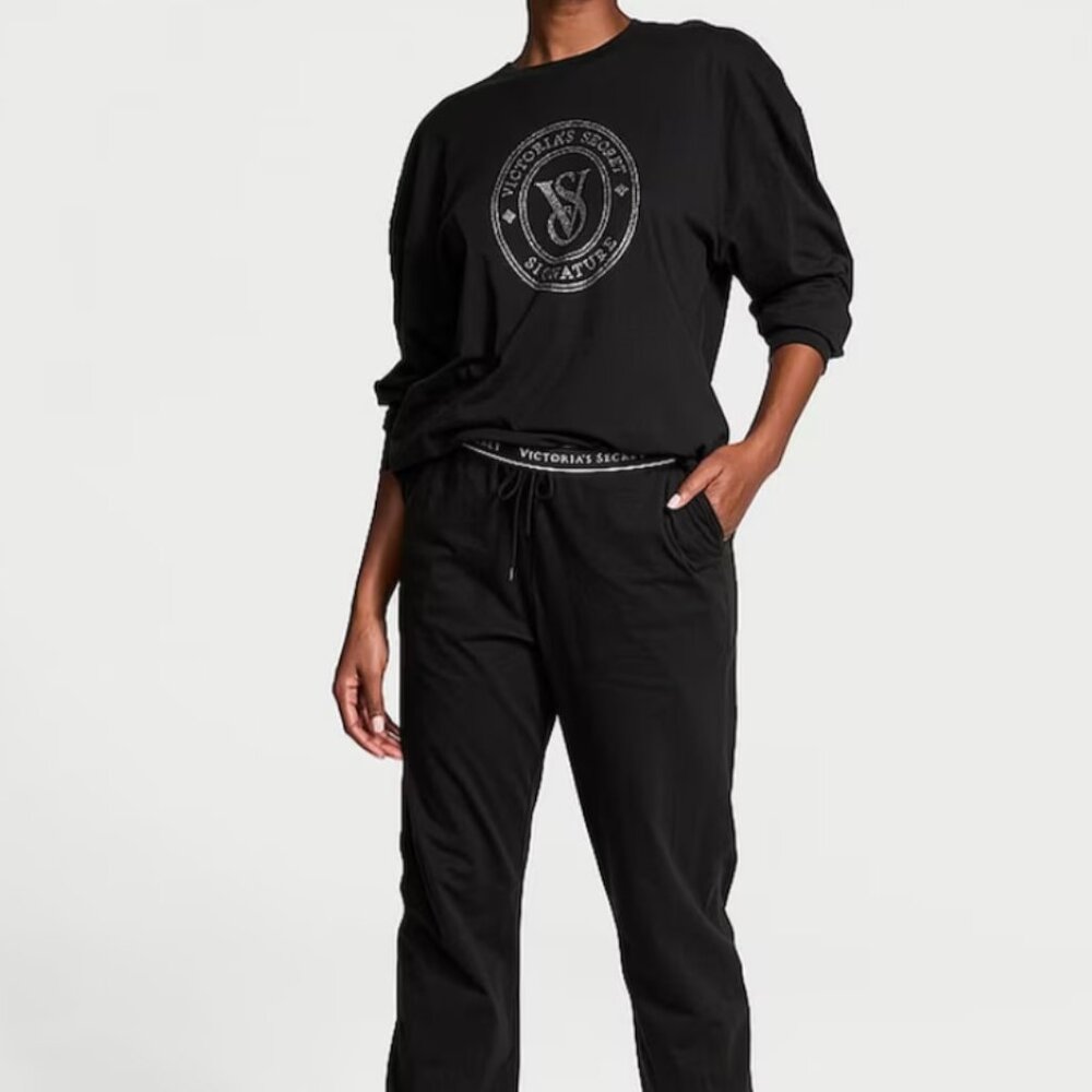 VICTORIA SECRET | Rhinestone Graphic Cotton PJ Set | BLACK | LARGE